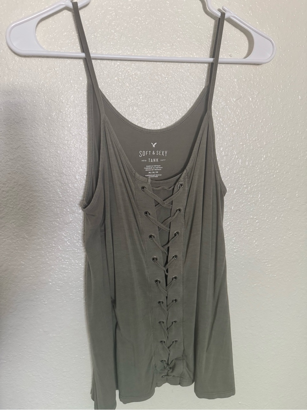 American Eagle Outfitters Olive Lace-Up Front Tank